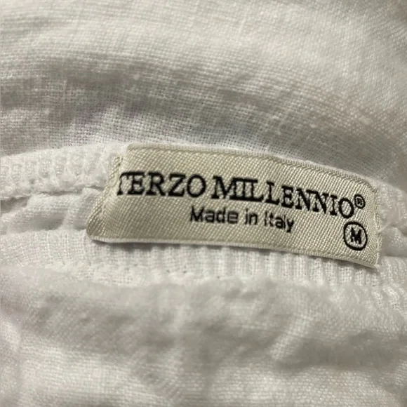 Terzo Millennio Women’s Top Medium White Off Shoulder Short Linen Short Sleeve - Picture 6 of 9